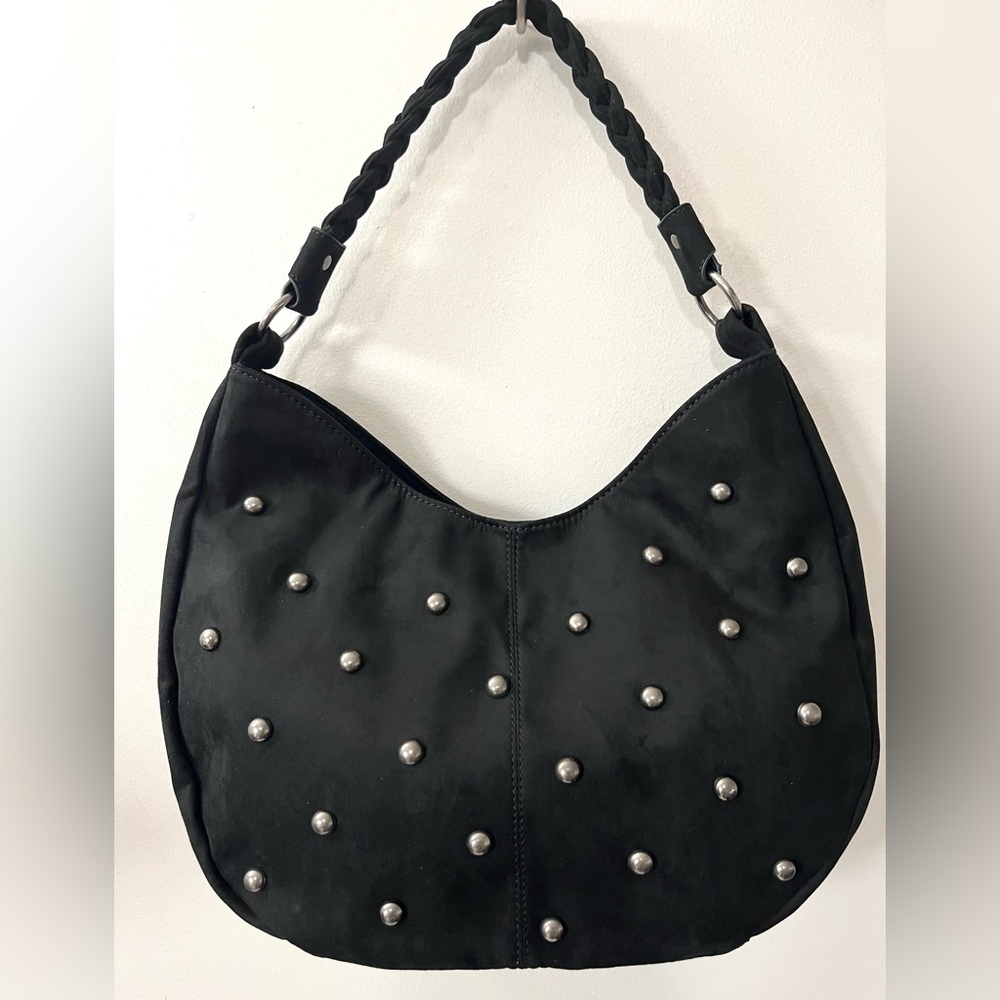 NWT Current Mood Black Studded Faux Suede Hobo Shoulder Bag Dolls Kill Oversized - Picture 3 of 10